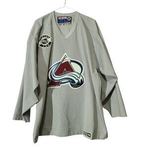 Adult L *STAINED*‎ AVALANCHE Jersey CCM NHL Large Gray LS Center Ice CCM VTG 90s